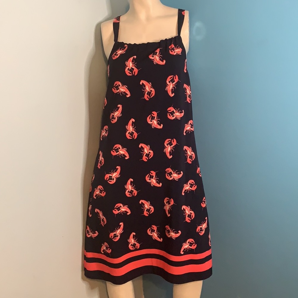 crown & ivy Navy Dress with Coral Lobster Print